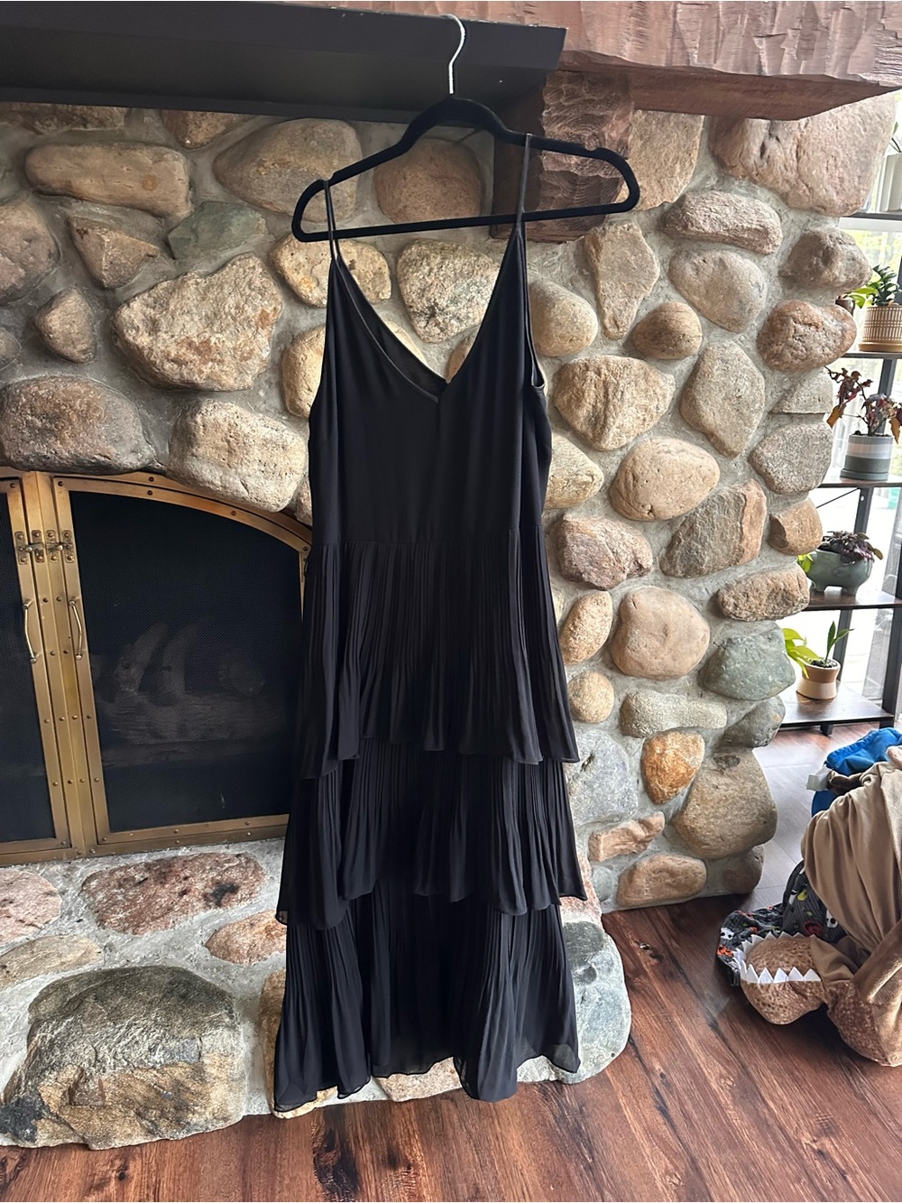 White House Black Market Black Tiered V-Neck Midi Dress